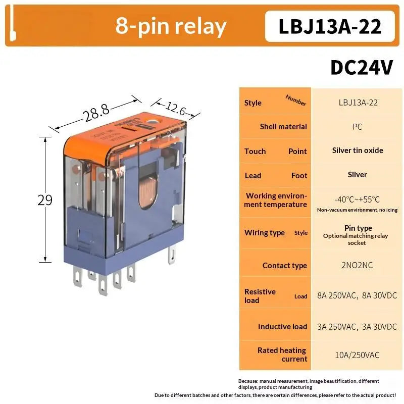1Pcs AC220V DC 24V Universal Relay J13A Micro Voltage Plug-in Relay 5Pin 8Pin DC12V 12A Relay DIY Accessories Qme 8pin 1NO1NC DC24V