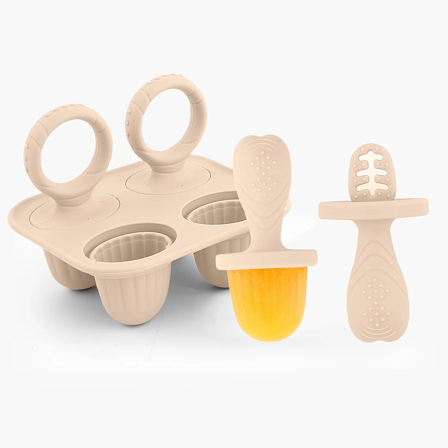 4-Pc Cube of Ice Popsicle Mold, Food Silicone Ice Cream Bar Mold Qme Beige