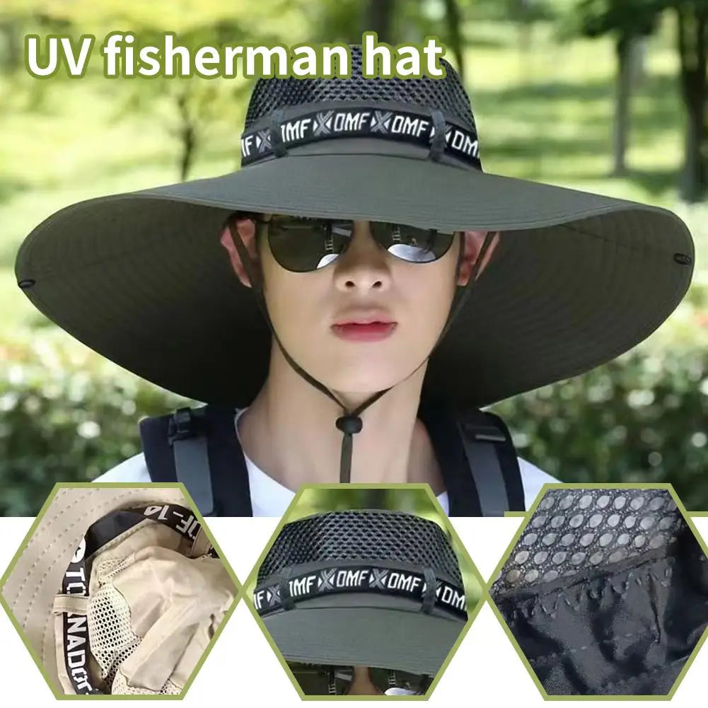 Summer Large Sun Hat Men Women Breathable Fishing Caps Sun UV Protection Mesh Fisherman Hat Hiking Outdoor Beach Cap Qme