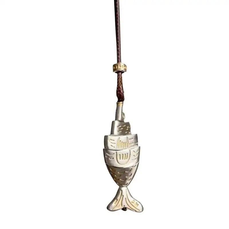 Vintage Spliced Fish Pendant Necklace Retro Metal Unisex Long Sweater Chain for Daily Casual Outfits Wear Qme