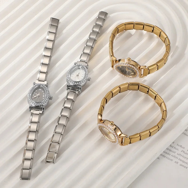 9MM DIY Charm High Quality Stainless Steel Watch Bracelet Bangle Pearls Oval Water Drop Watch Head Fashion Women Men's Jewelrys Qme
