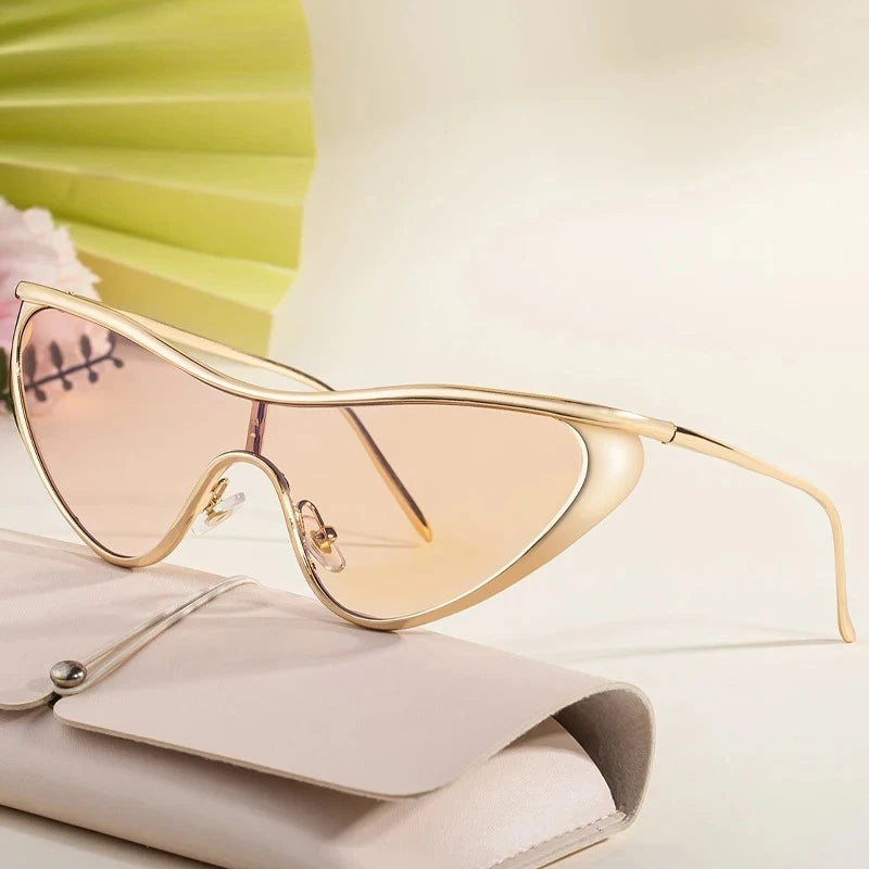 Vintage Cat Eye Sunglasses Women Luxury Brand Y2K Punk One-Piece Sun Glasses Shield Eyewear UV400 Shades Qme