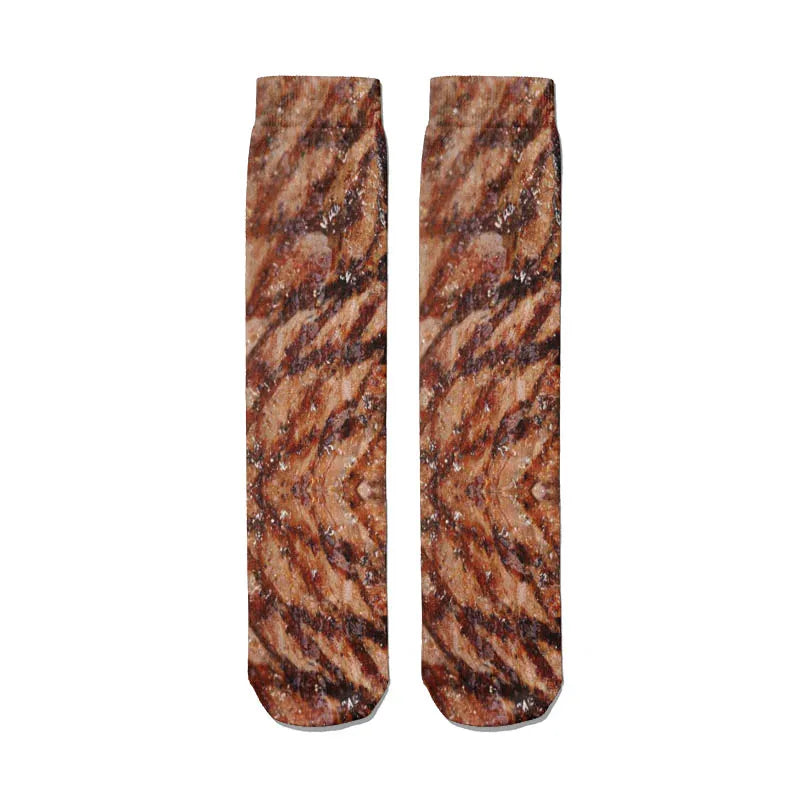 Very Popular Pork Belly Printed Socks Women's Happy Food Kawaii Qme style11 One Size