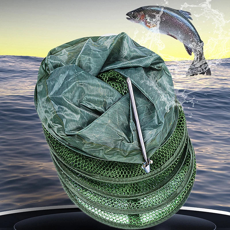 Portable Quick-drying Nylon Mesh Steel Ring Folding Fishing Net Fish Qme