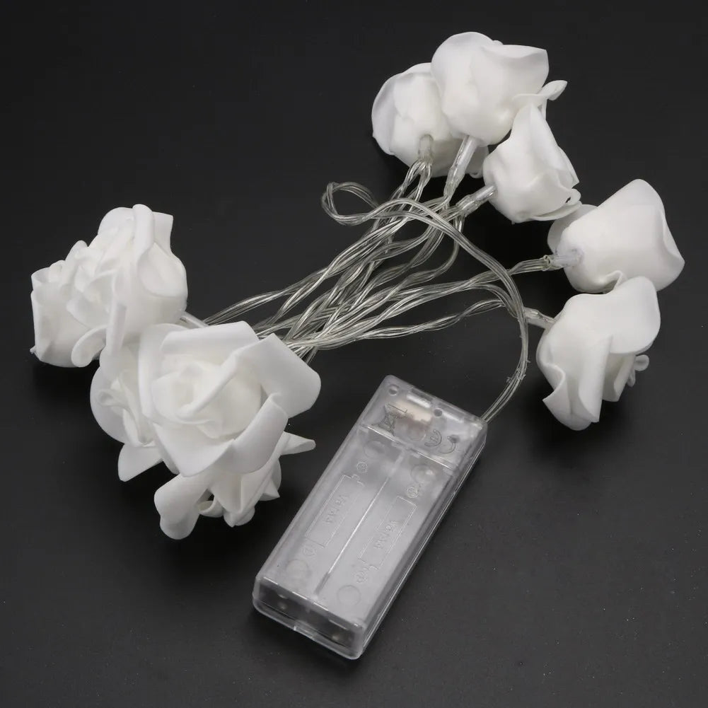 1.2M 10LED Creative Rose Flower String Lights Romantic Rose Flower Globe Lamp For Home Bedroom Wedding Proposal Garden Decor Qme