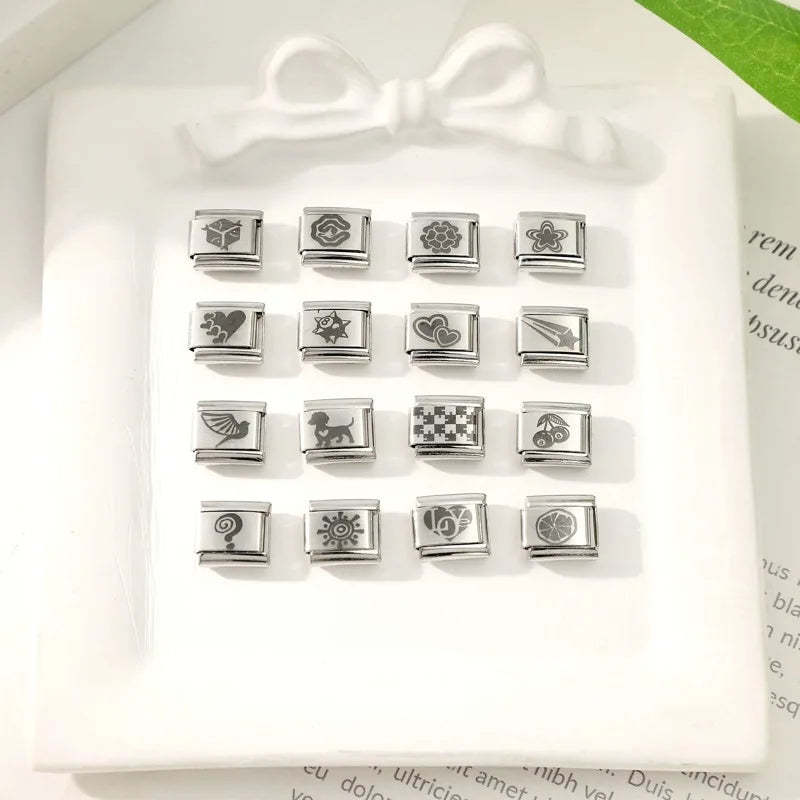 1pc Original Laser Engraving Star Art LOVE Heart Fish Charm Link fit 9mm Stainless Steel Jewelry Making DIY Italian Bracelet Gif Qme