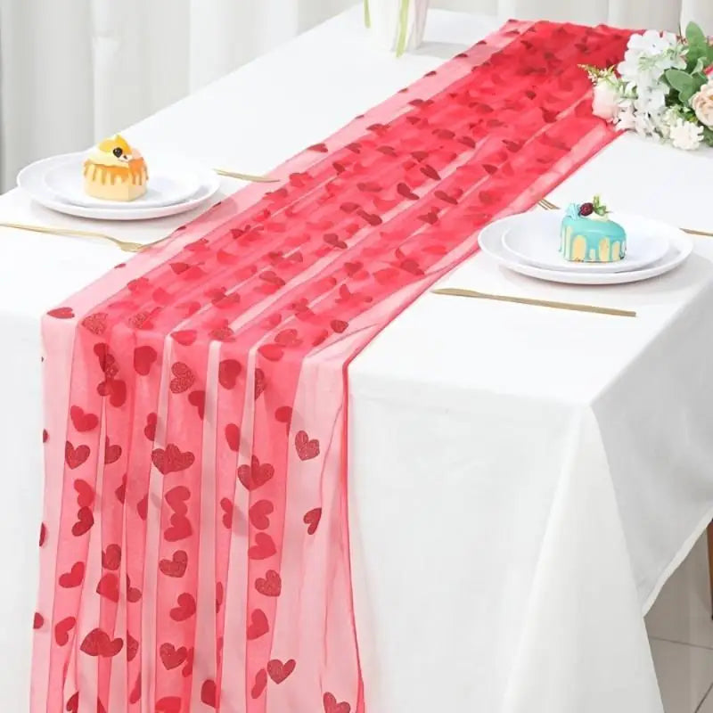 Red Heart-shaped Mesh Tablecloth Perfect For Decorating Wedding Banquets Parties And Romantic Valentines Day Candlelight Dinners Qme
