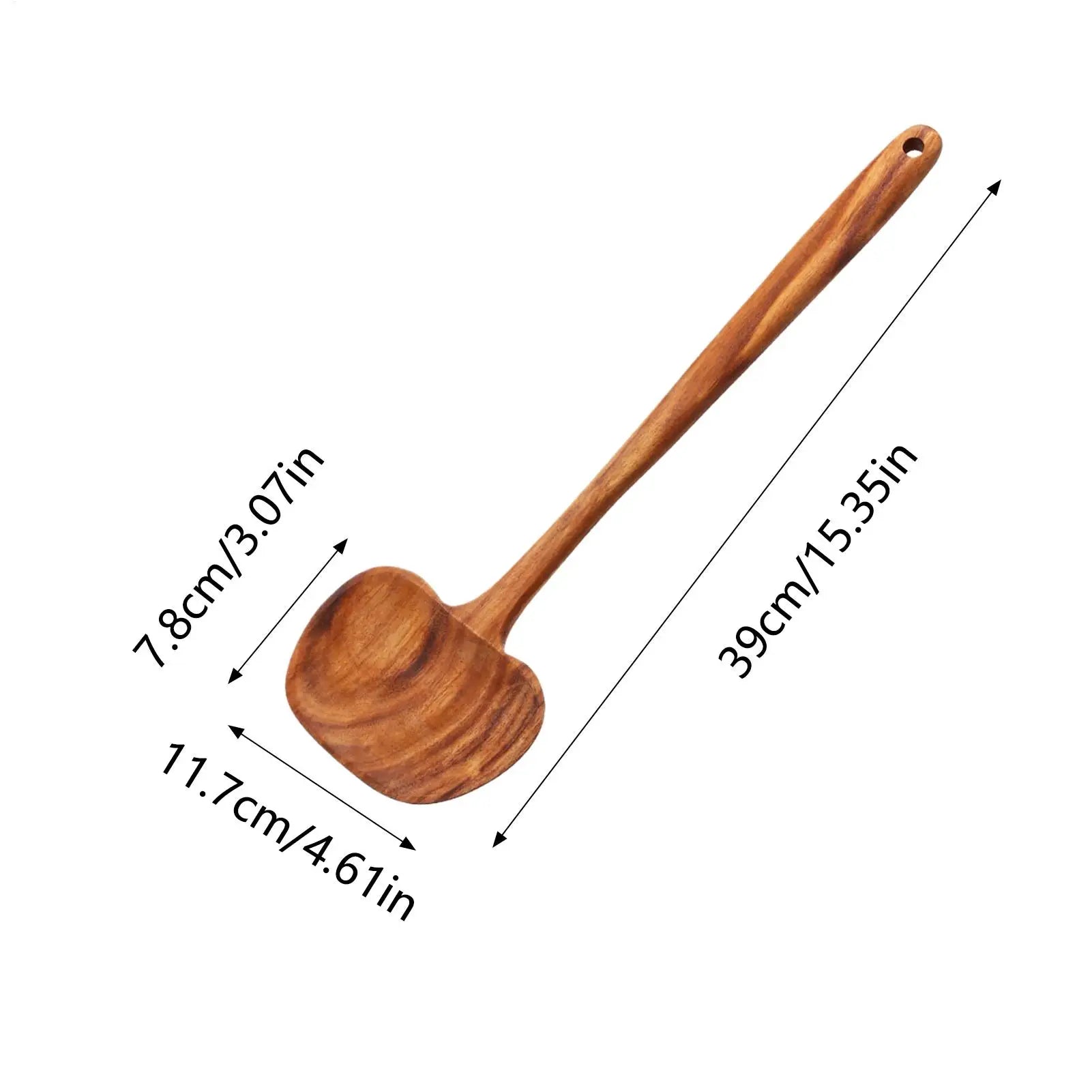 Wooden Ladle 2-in-1 Long Handle Ergonomic Non-Stick Kitchen Soup Spoon for Non-Stick Pan Cooking Pot Kitchen Restaurant Mixing Qme