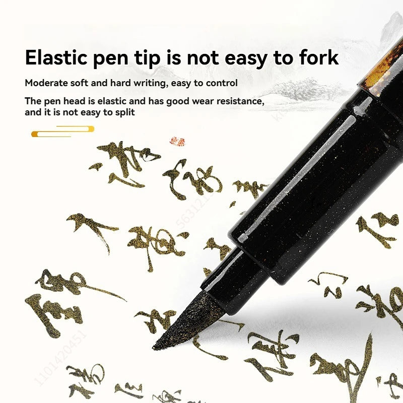 3 Pcs/Set Glitter Chinese Calligraphy Brushes - Black Ink 3 Sizes For Calligraphy Hand Lettering Illustration Qme