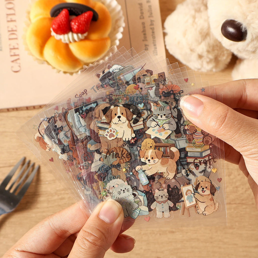 Cute Pet Themed 20/80 Sheets Die Cut Stickers Book Retro Cartoon Handmade Decoration Scrapbooking Phone Case Material Qme