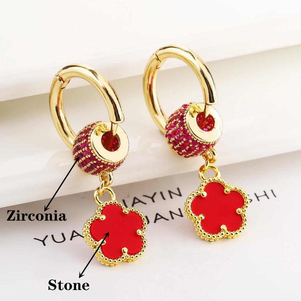 High Quality Natural Stone Five Leaf Flower Jewelry Set Zirconia Necklace Earrings Temperament For Woman Fashion Jewelry Clover Qme