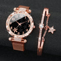 2 pçs/set moda flor dial relógio feminino ímã fivela malha banda relógios de quartzo estrela pulseira conjunto (sem caixa) Qme Star style