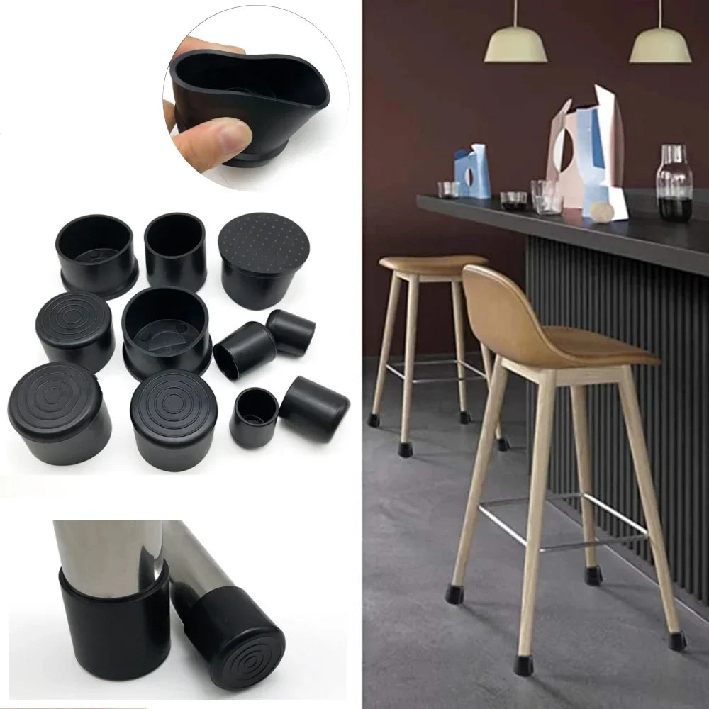 8-32PCS PVC Soft Rubber Round Tube Stainless Steel Cap Anti Slip Wear Resistant Silent Table Chair Floor Protective Rubber Cover Qme