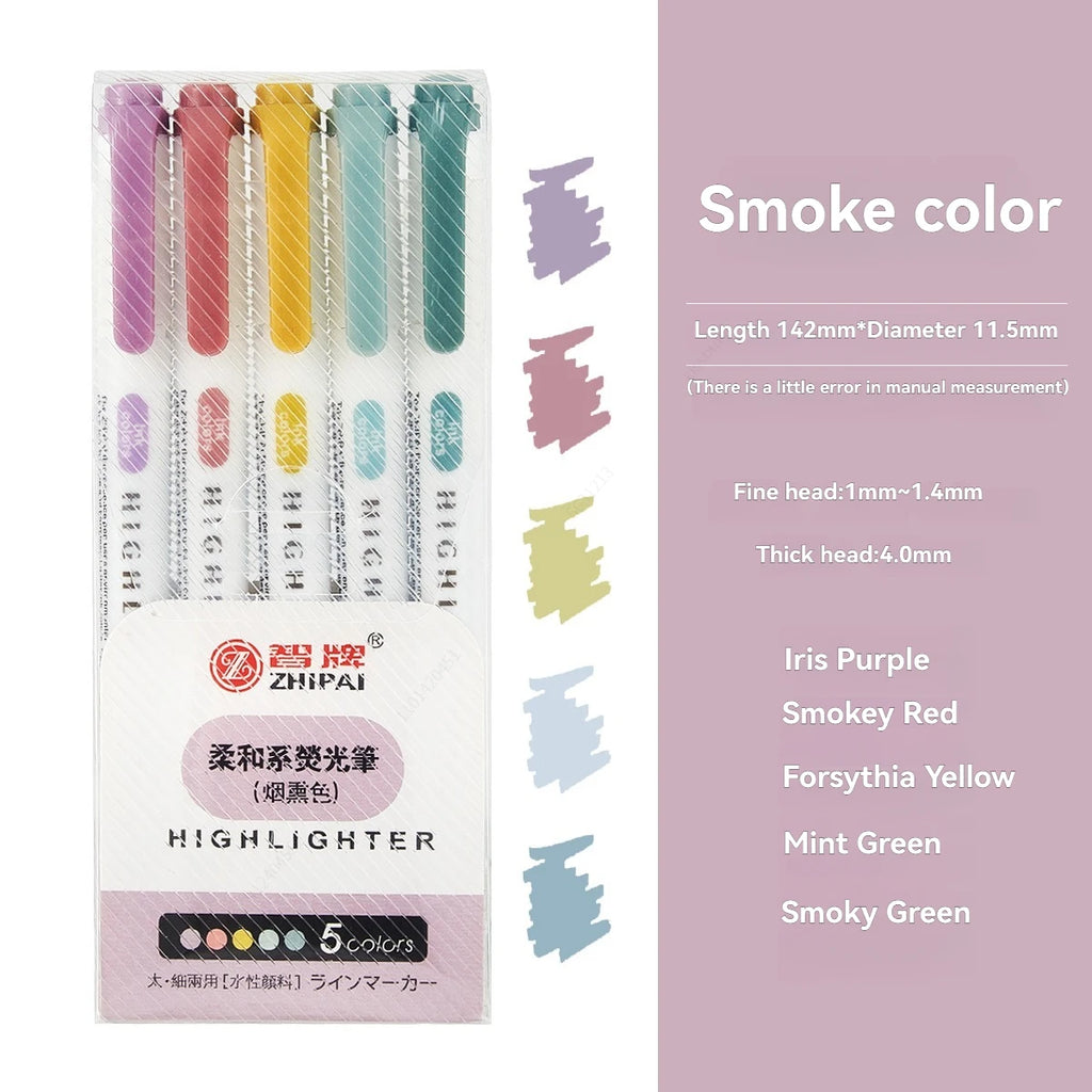 Double Tips Highlighters, Assorted Fluorescent, 5 Count - Quick Dry, Perfect For Studying, DIY Note-Taking, Supplies Qme 5 colors
