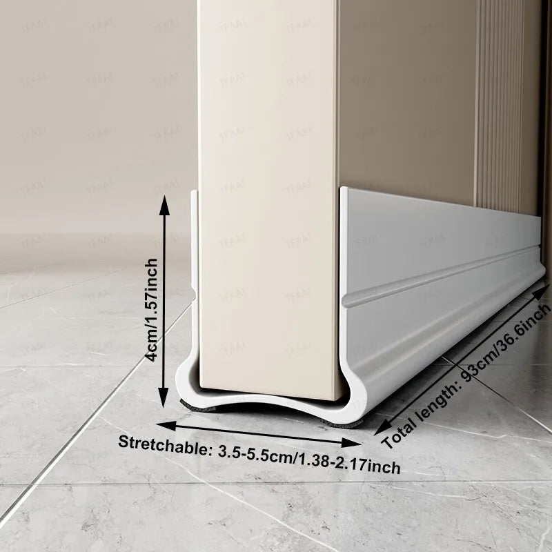 93cm Self-adhesive Door Bottom Sealing Strip PVC Flexible Door Gap Wind and Dust Proof Weather Strip with Soundproofing Felt Qme White