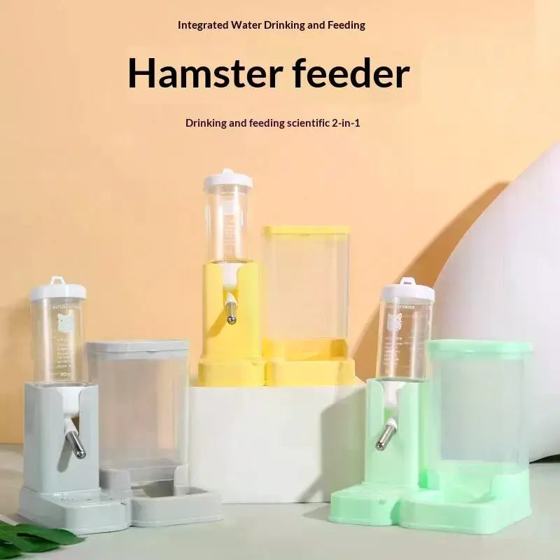 Hamster Waterer And Feeder 2In1 Hamster Water Bottle Large Capacity Leakproof Automatic Feeder Food Water Dispenser Supplies Qme