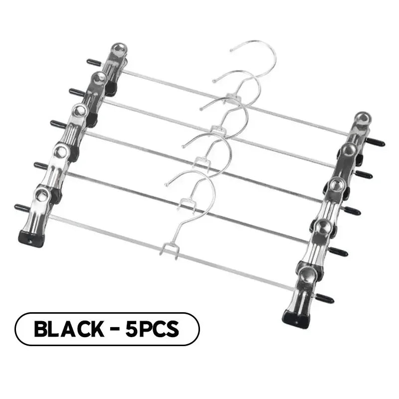 5pcs Metal Pants Racks Wind Proof Multi-purpose Skirt Racks For Clothes Drying Trousers Wardrobe Clip Anti-slip Clothes Hanger Qme black