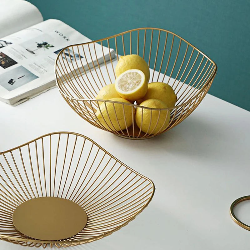 Iron Fruit Basket Container Bowl Home Creative Drain Display Table Qme