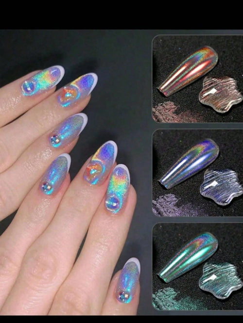 1 Aurora Rainbow Laser Nail Powder Ultra Shiny Fine Glitter Solvent Qme
