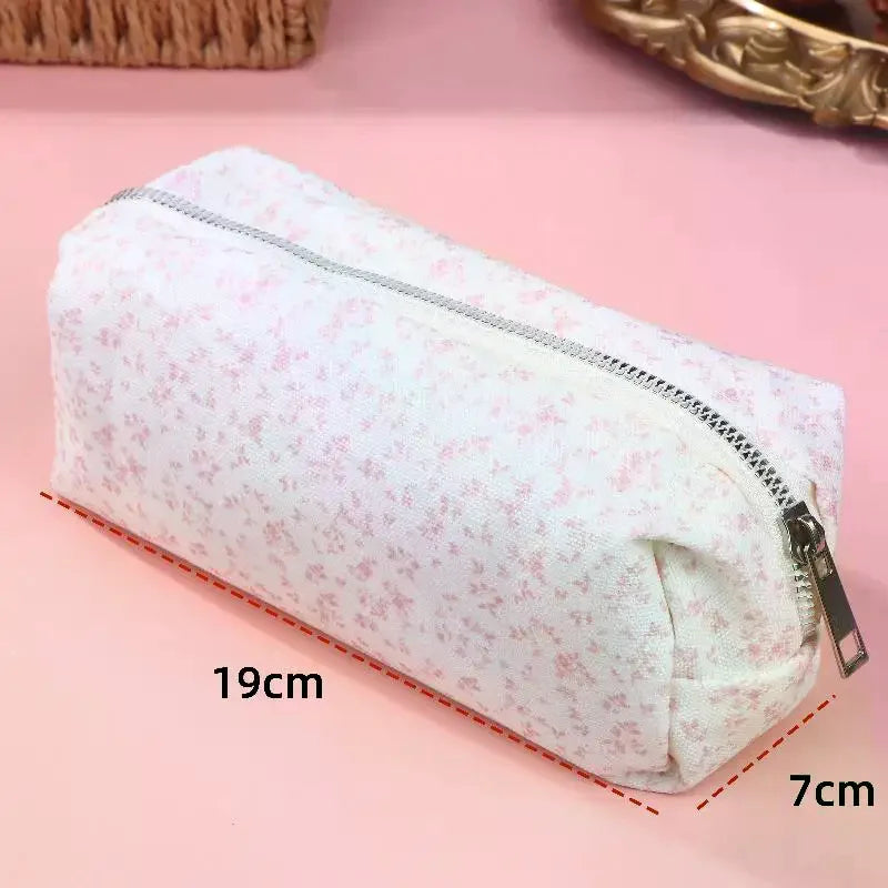 Large Capacity Pencil Pouch Pink Small Floral Case Handheld Pen Bag Qme