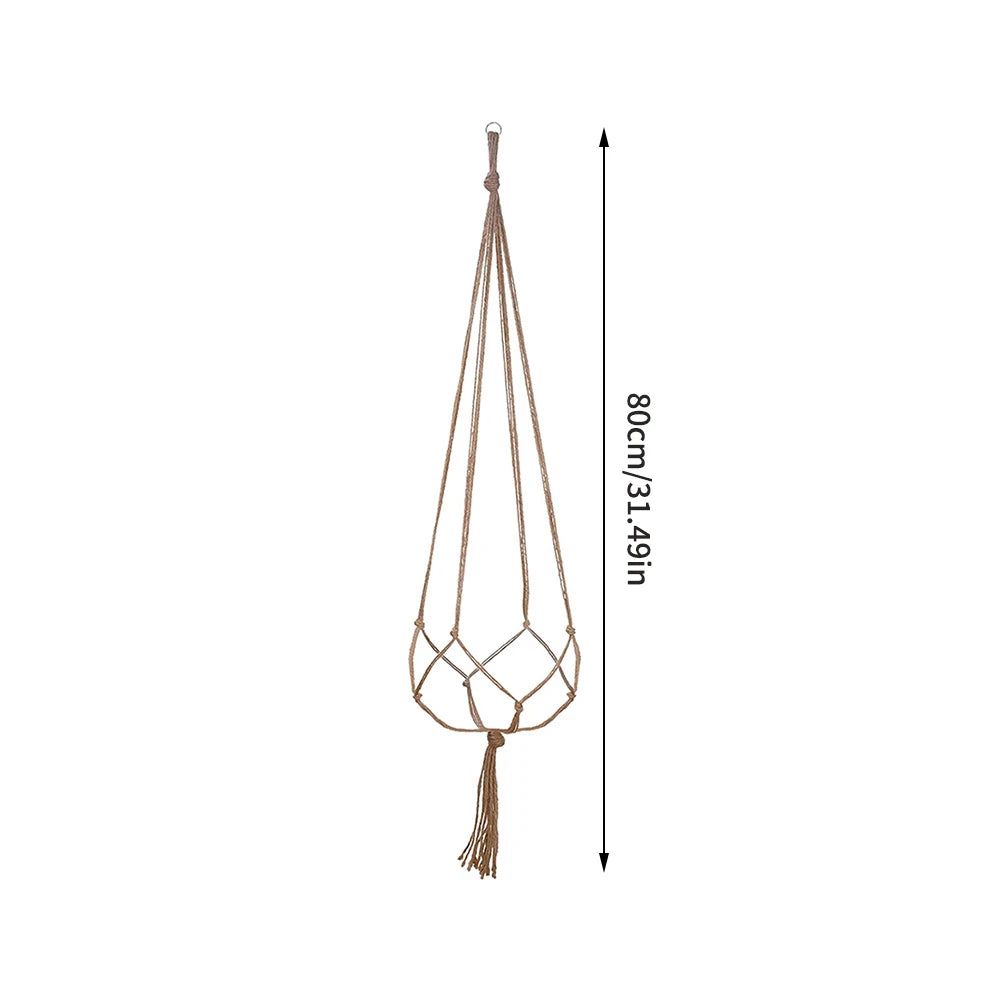 1PC Creative Woven Garden Flowerpot Net Cotton Hemp Rope Hand-Woven Simple Indoor And Outdoor Hanging Wall Qme 80cm