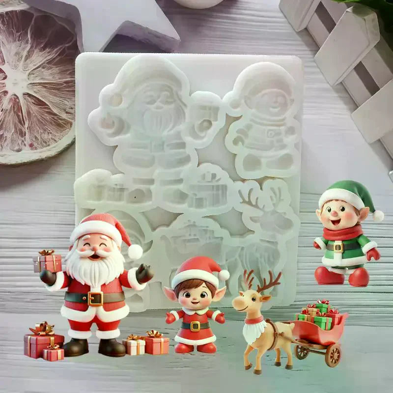 Reindeer Santa Claus Sleigh Elf Christmas Silicone Sugarcraft Mold Cupcake Baking Mould Fondant Cake Decorating Tools Qme
