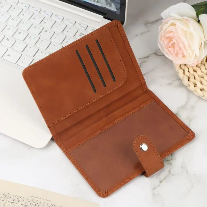 Airplane Embossed PU Leather Passport Holder Snap Button Anti-fouling Qme