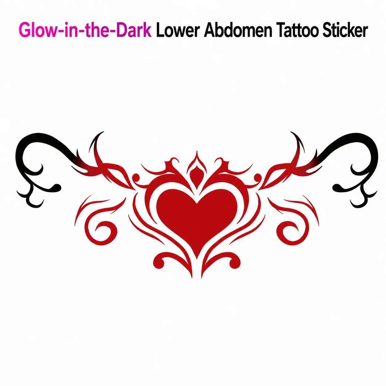 Disposable Tattoo Sticker Temporary Tattoo Glow in the Dark Tattoo Sticker, Red Heart Scroll Belly Art Qme