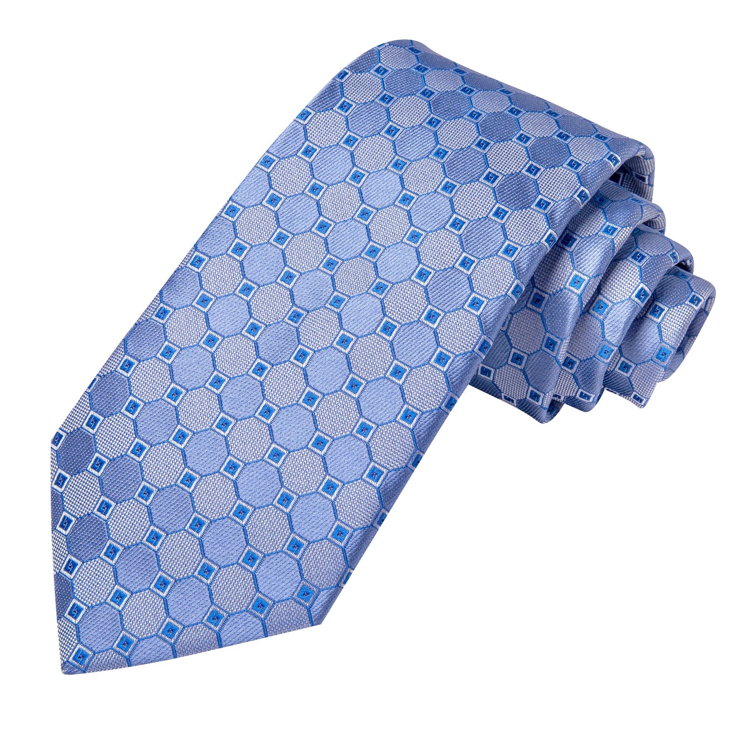 Hi-Tie Fashion 8.5cm Blue Plaid Dots Men's Elegant Tie Handkerchief Cufflinks Set Wedding Party Accessories Gift for Men Gravats Qme