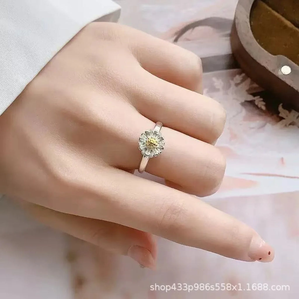 Vintage Daisy Flower Rings for Women Korean Style Adjustable Opening Finger Simple Ring Wedding Engagement Statement Jewelry Gif Qme