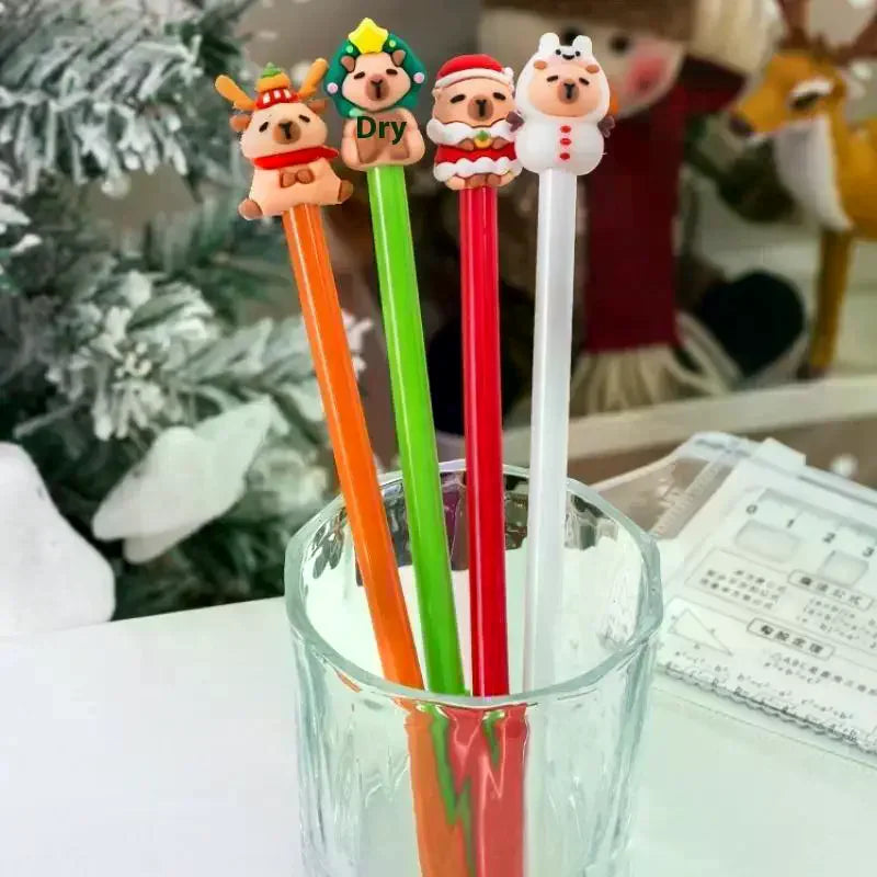 1 Christmas Capybara Gel Pen Cute Cartoon Stationery Smooth Writing Qme