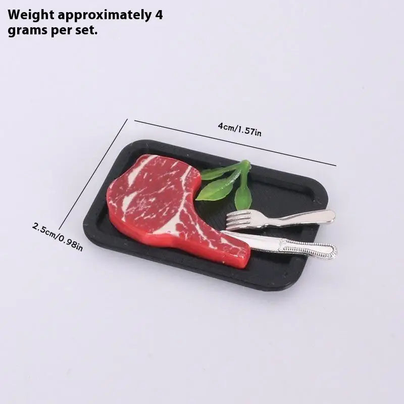 Simulated Steak Pasta Plate Knife Fork Model Dollhouse Kitchen Food Qme A1