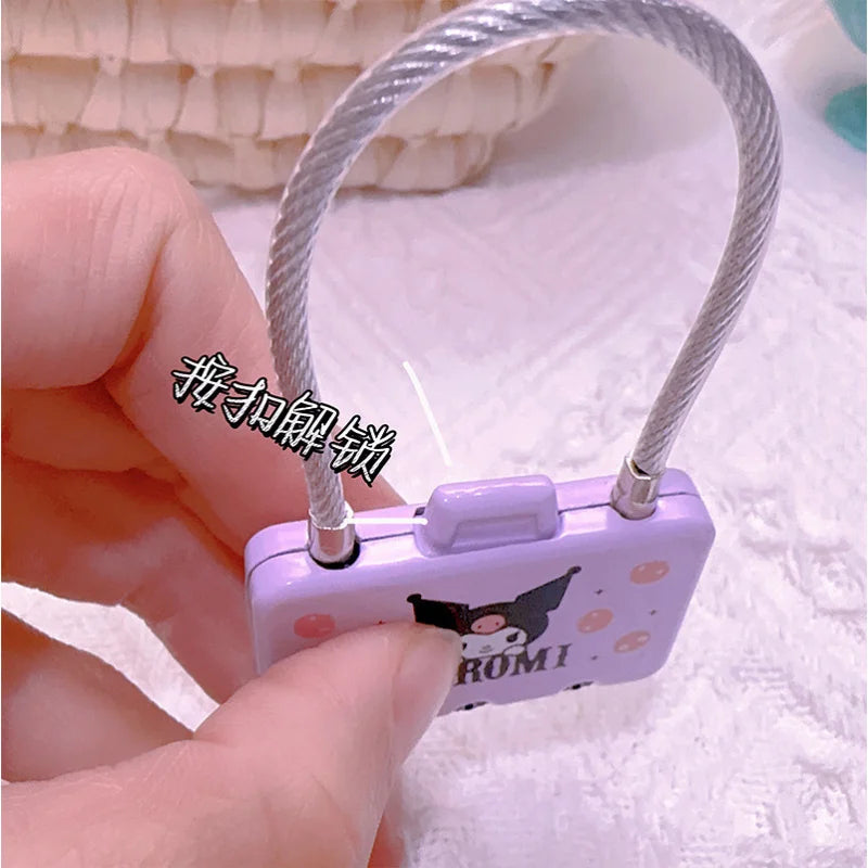 Kuromi Wire Rope Combination Lock Cute Card-Style Luggage for Home Use Small Padlocks for Student Backpacks and Helmets Qme