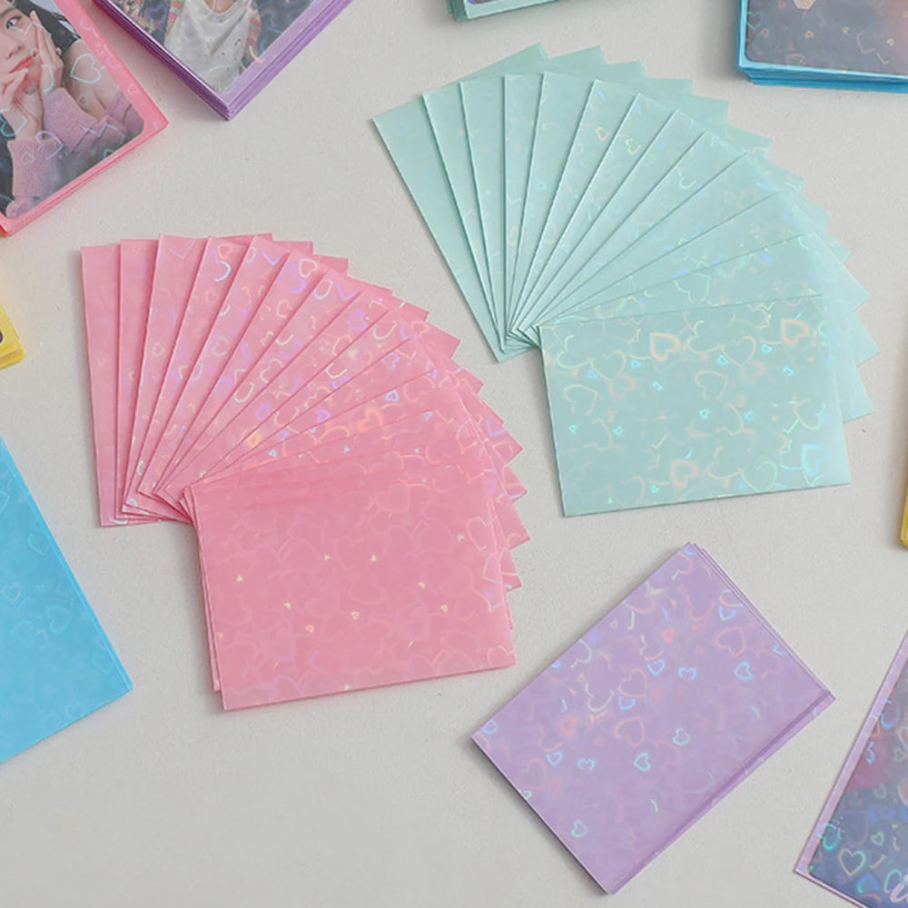 50Pcs Heart Bling Photocard Sleeves,Glitter Laser Card Protector Holder Photo Card Films Cards Protector Photo Cards Protective Qme