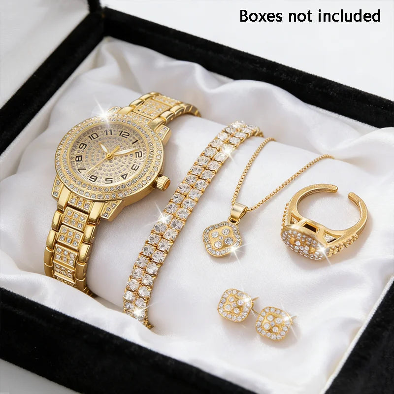 Luxury Women Gold Watch Fashion Ladies Quartz Diamond Wristwatch Elegant Female Bracelet Watches Set Reloj Mujer Qme