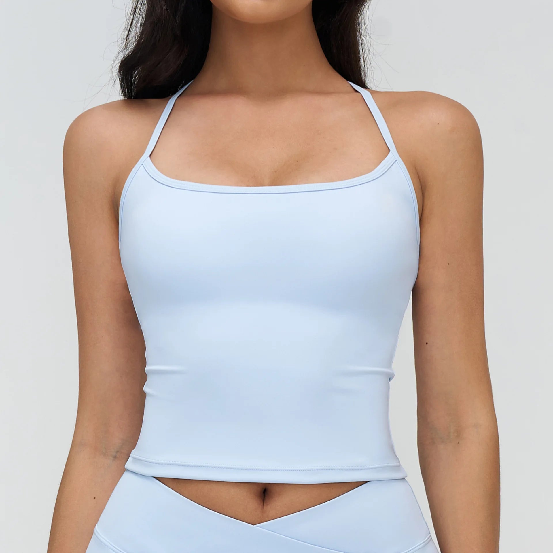 A NCLAGEN GYM Tank Top With Built-In Bra Women's Yoga Clothing Running Square Neck Fitness Vest Beautiful Back Sports Workout Qme The water blue S