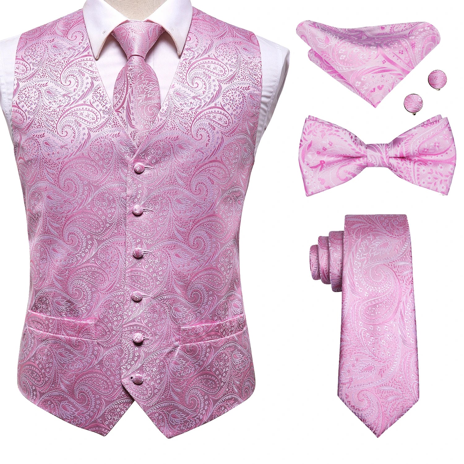Luxury Gold Mens Suit Vest Red Blue Green Yellow Waistcoat Tie Bowtie Qme 0026-0784 XXXL