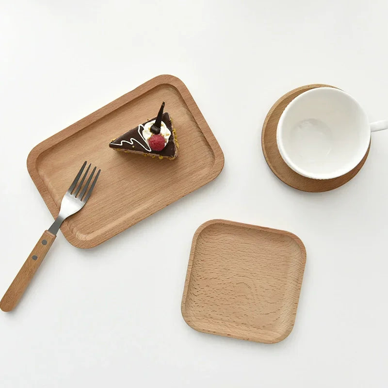Japanese-style Tableware Solid Wood Dessert Plate Wooden Tray Snack Qme