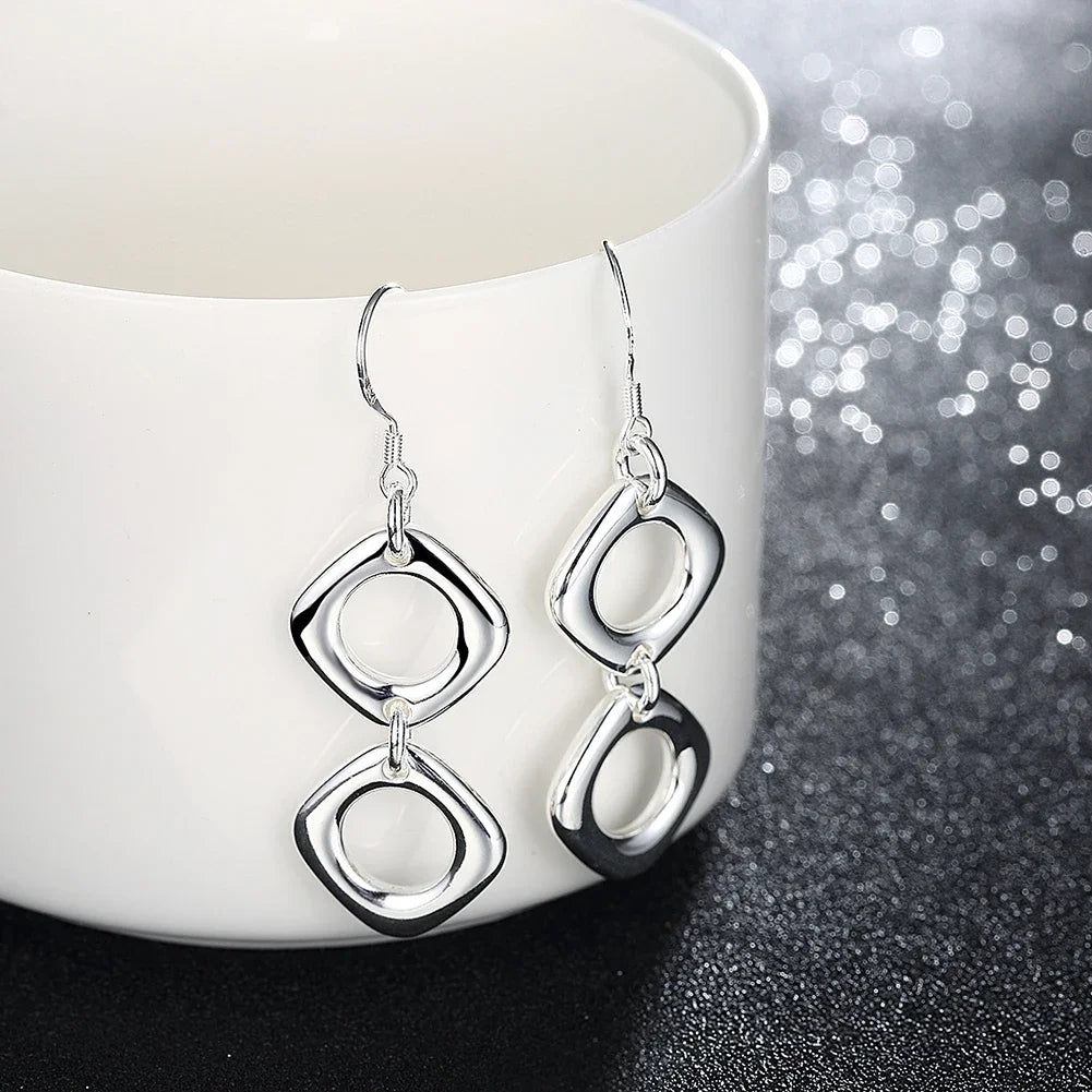 Hot New 925 Sterling Silver Square Pendant Bracelet Necklace Earrings Jewelry Set for Women Fashion Party Christmas Gifts Qme