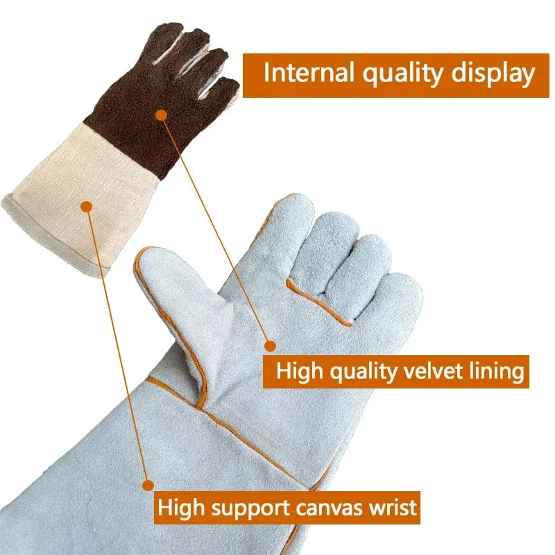 1PCS Cowhide Aluminum Foil High Temperature Resistant Welding Gloves Heat Insulation Fireproof Spark Protection Hand Shield Qme