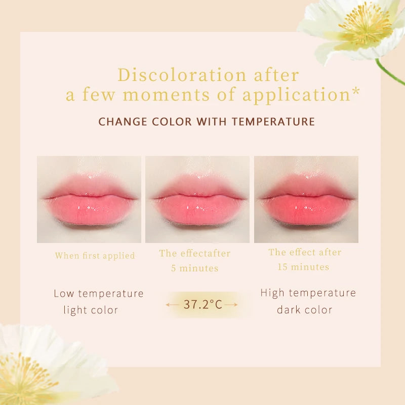 Jelly Crystal Flower Lipstick, Long Lasting Nourishing Moisturizing Anti-Chapped Lip Balm, Temperature Color Changing Lip Gloss Qme