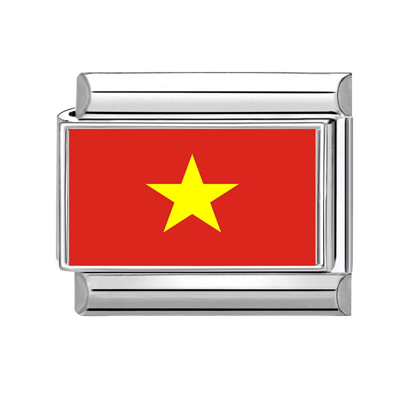 New 2025 Men's Women's Fashion World National Flag Pattern Italian Charm Beads Fit 9mm Bracelet Stainless Steel Making Jewelrys Qme Style 19