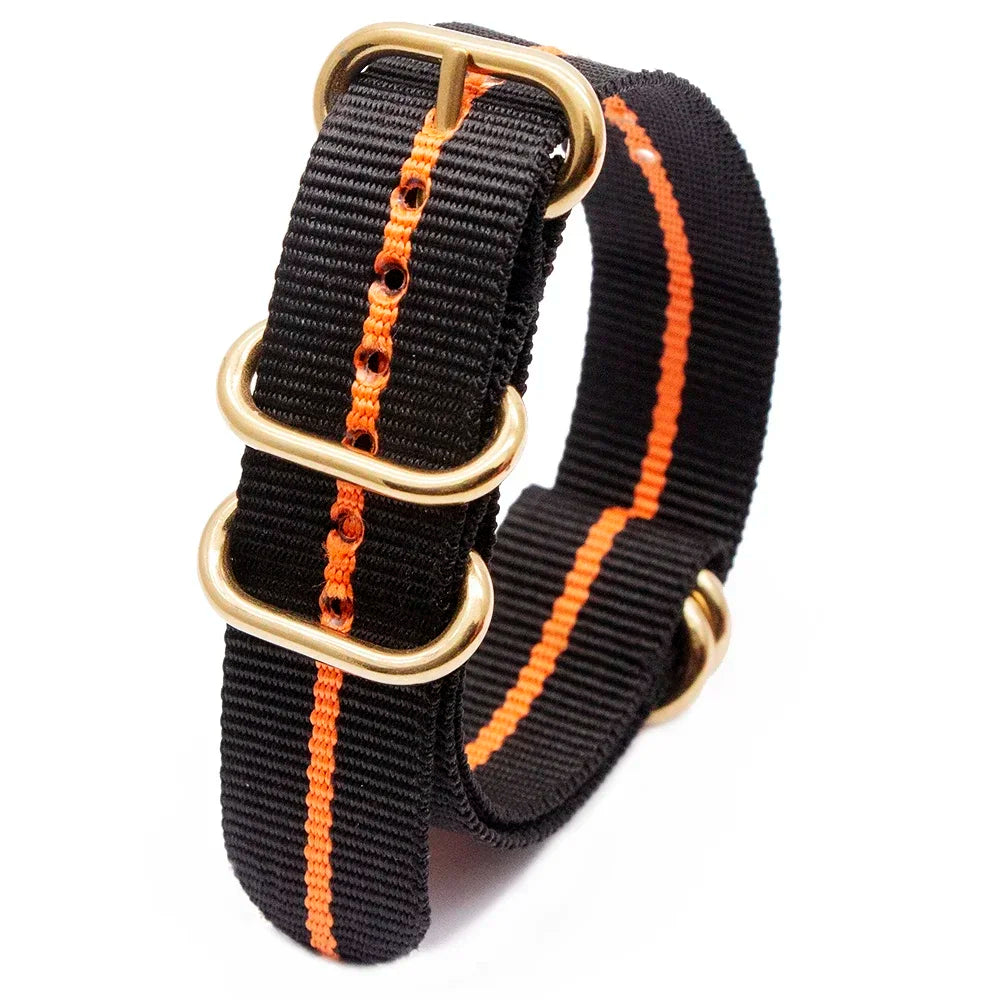 18MM 20MM 22MM 24MM Golden Round Buckle Watch Accessories Hot Fashion Simple Stripe Design Sport Watch Bands Qme 2Black 1Orange 18mm