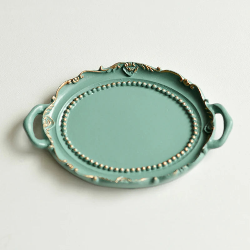 European Retro Mini Jewelry Tray Necklace Rings Displays Showing Qme Green