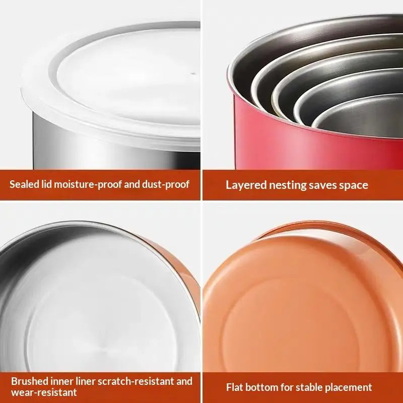 Kitchen Bakingcolorful Stainless Steel Mixing Bowls Lids Stackable Qme