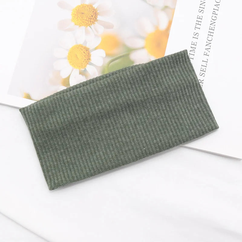 Women Solid Hairband Wide Hair Bands Elastic Headband Makeup Hoop Qme green One Size