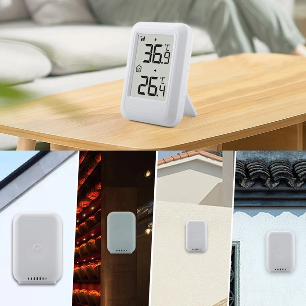 Wireless Thermometer with Hanging Hole Indoor Outdoor Thermometer with Support Frame Temperature Monitor for House Room Patio Qme