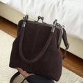 Large Capacity Retro Frosted Handbag Lock Short Handle Leather Crossbody Bag PU Clip Closure Clutch Shoulder Bag Qme A5