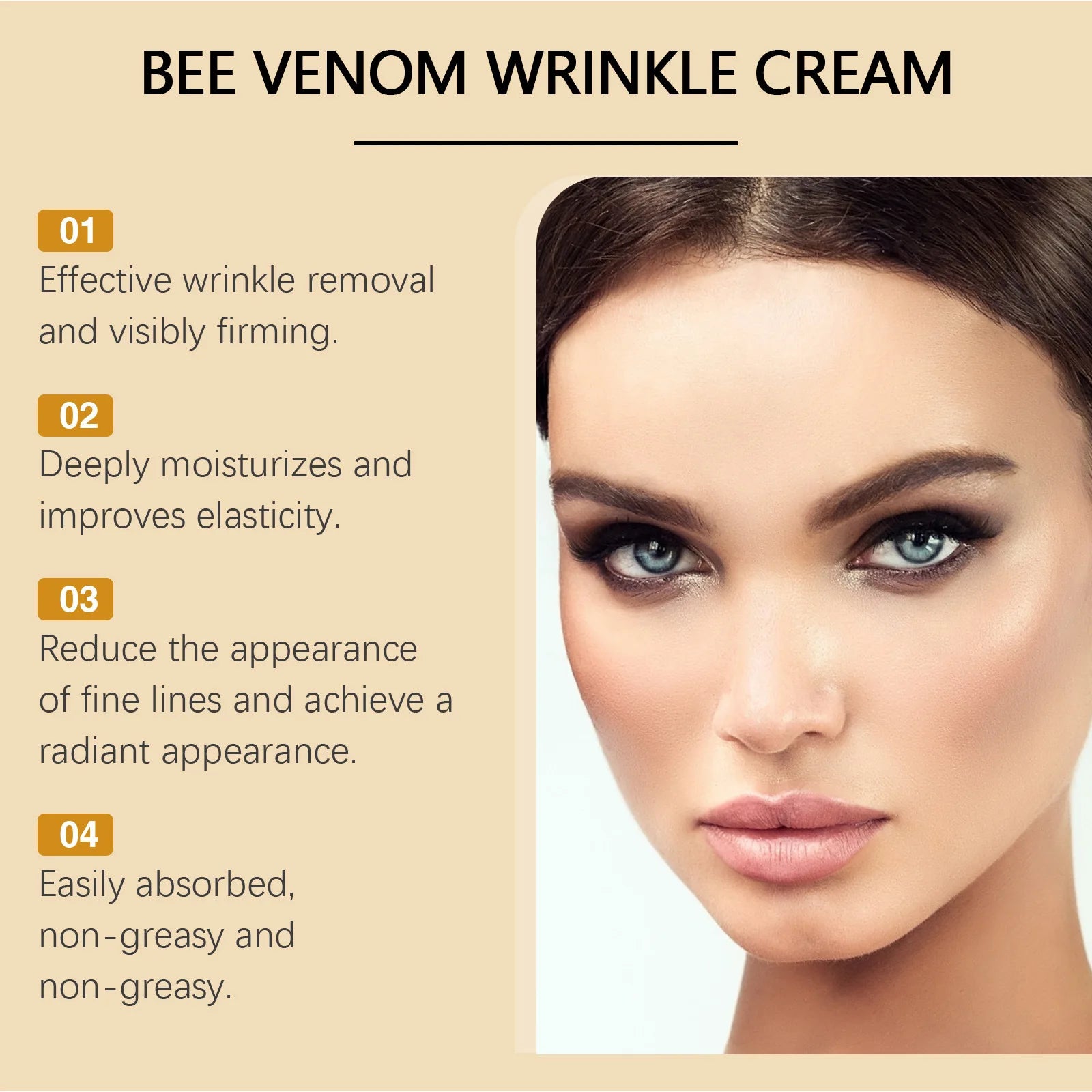Bee Venom Wrinkle Removal Cream Firming Lifting Facial Moisturizing Deep Hydration Smoothing Fine Lines Anti Aging Face Cream Qme