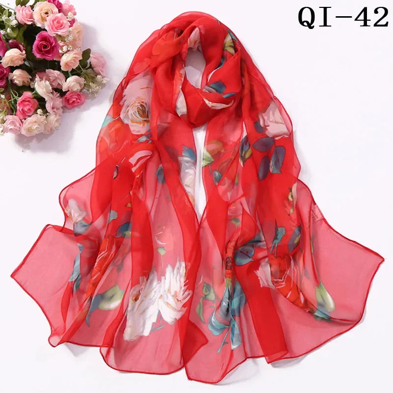 Painting Lotus Beach Sun Protection Chiffon Georgette Scarf Women
